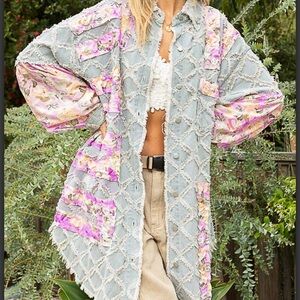 POL Blue and Pink Floral Jacket